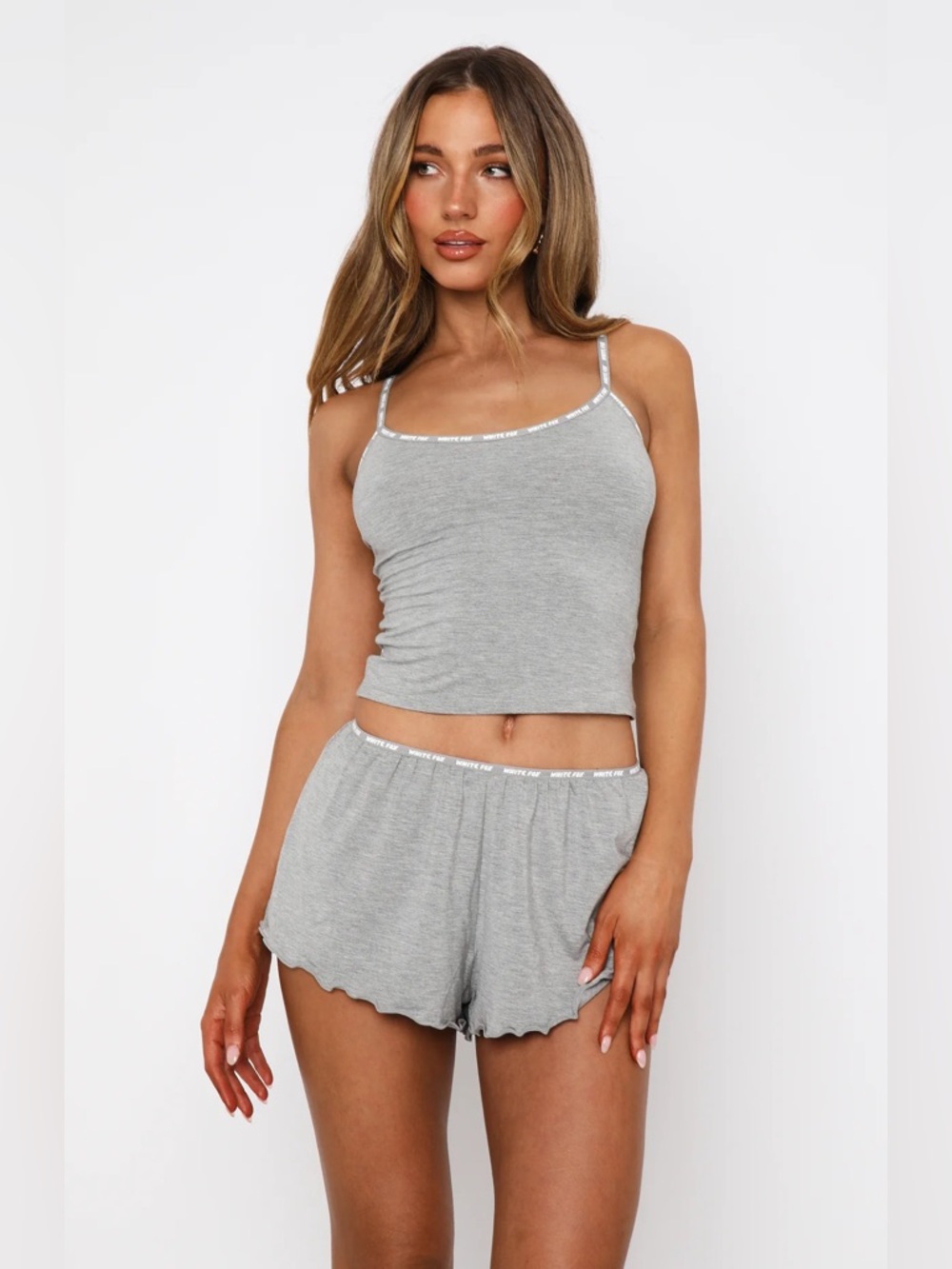 White Fox Grey Pajama Set Shorts and Tank Size S